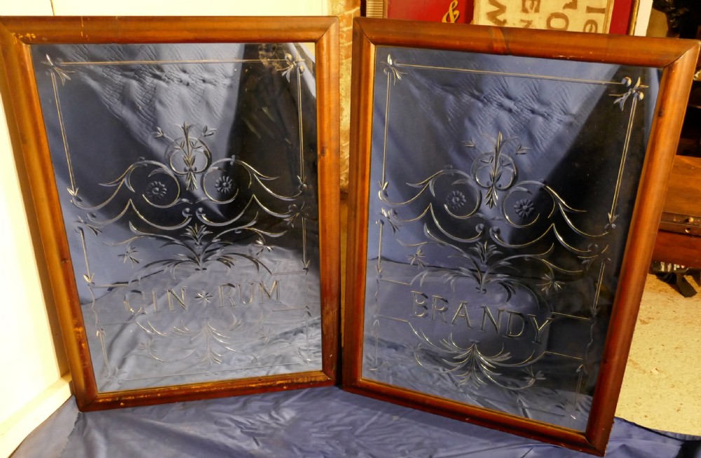 A Pair of Large Etched Glass Pub Mirrors View V