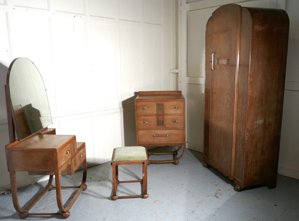 Art Deco Limed Oak Bedroom Suite by Heals