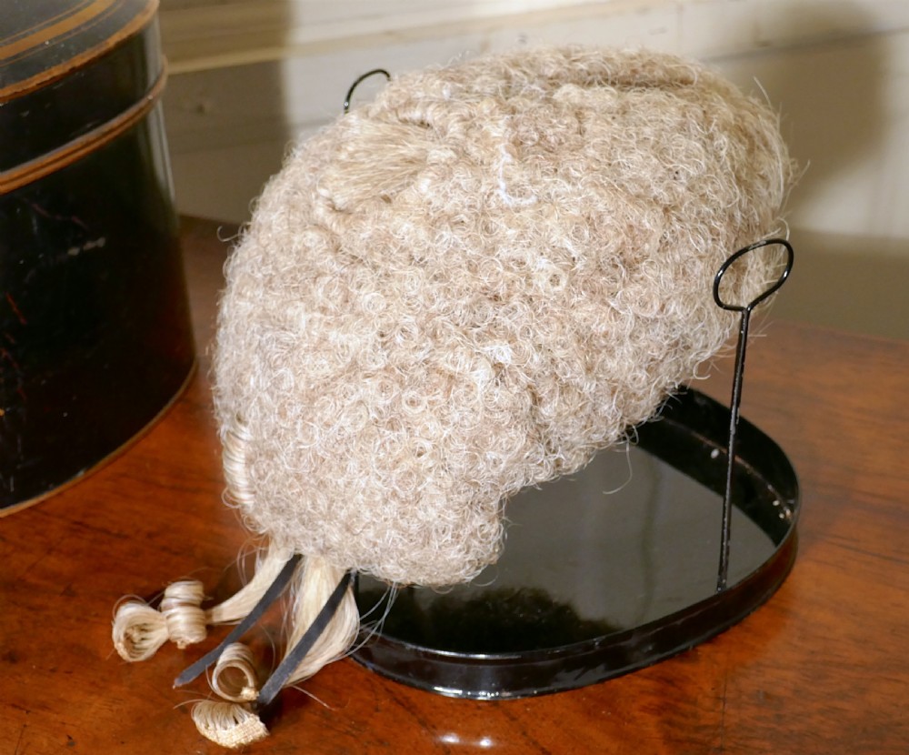 English Barrister's Bench Wig in Original Tole Box with Riser by Ravenscroft Law View II