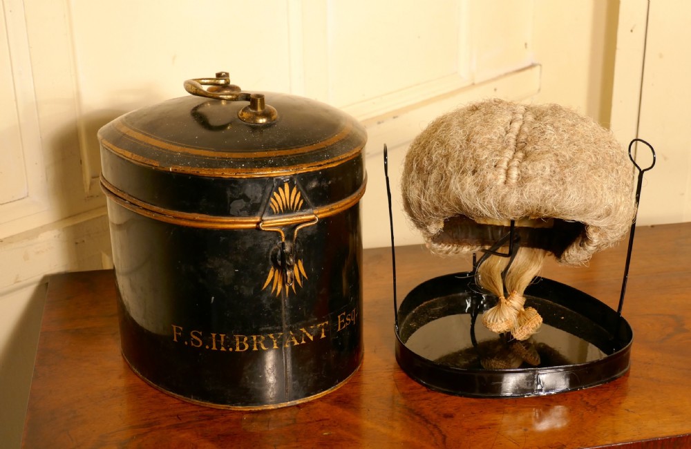 English Barrister's Bench Wig in Original Tole Box with Riser by Ravenscroft Law View III