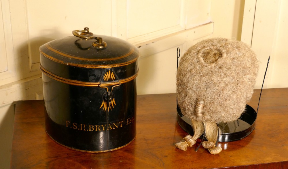 English Barrister's Bench Wig in Original Tole Box with Riser by Ravenscroft Law View IX