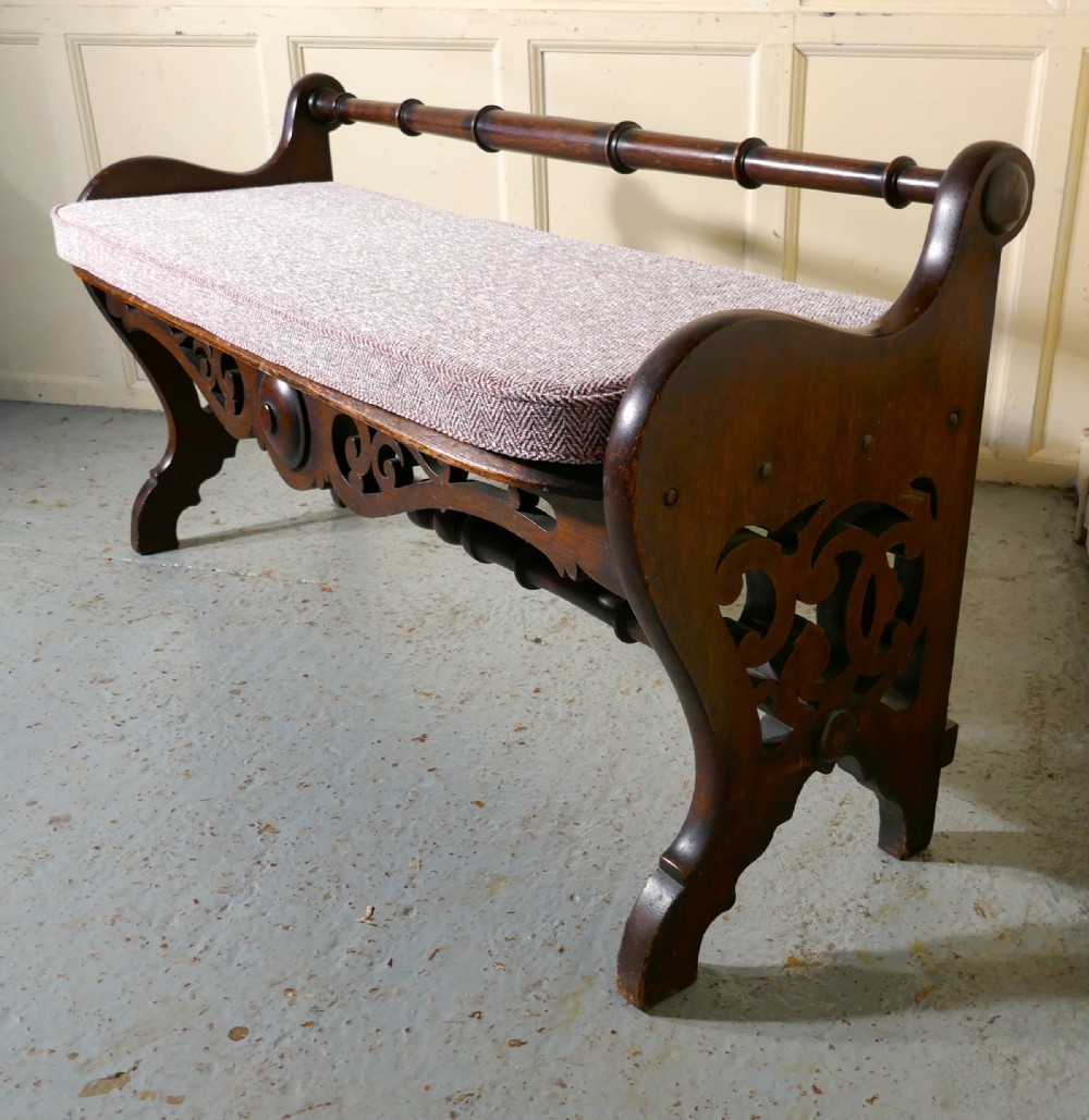 Carved Country Oak Window Seat or Hall Bench