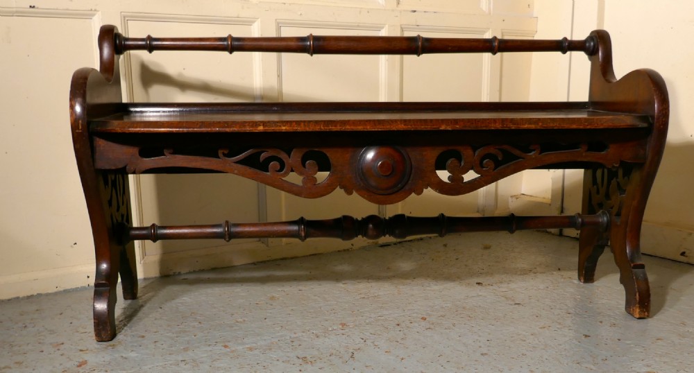Carved Country Oak Window Seat or Hall Bench View II