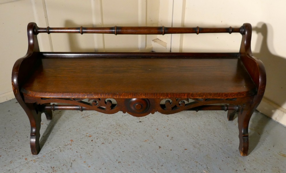 Carved Country Oak Window Seat or Hall Bench View V