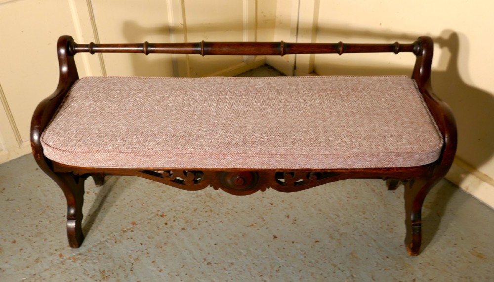 Carved Country Oak Window Seat or Hall Bench View VIII