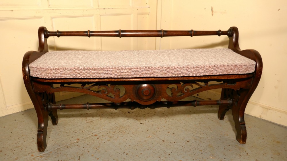 Carved Country Oak Window Seat or Hall Bench View X