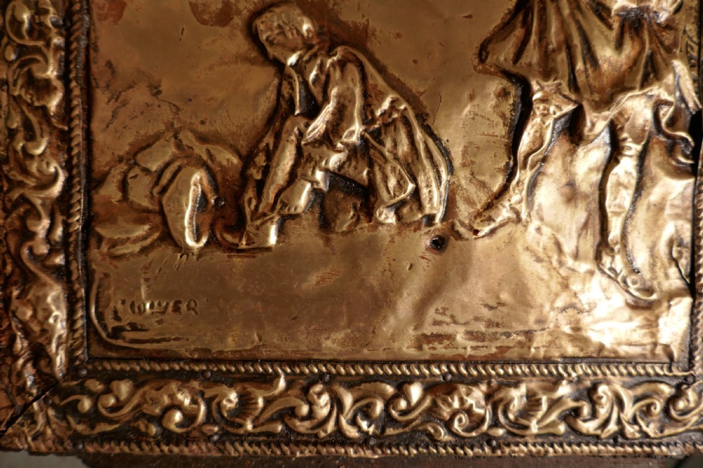 Large Embossed Brass Log Box, with Country Scenes  View V