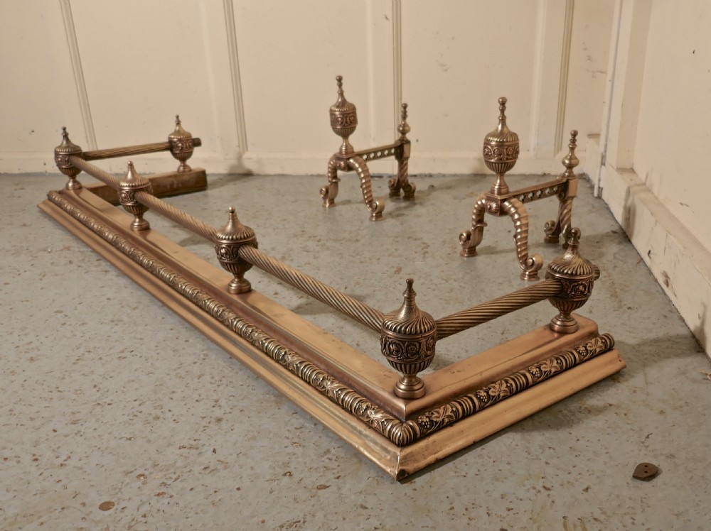 Large Heavy French Brass Fender and Andiron Set View IV