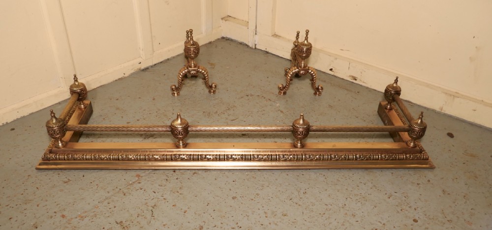 Large Heavy French Brass Fender and Andiron Set View VII