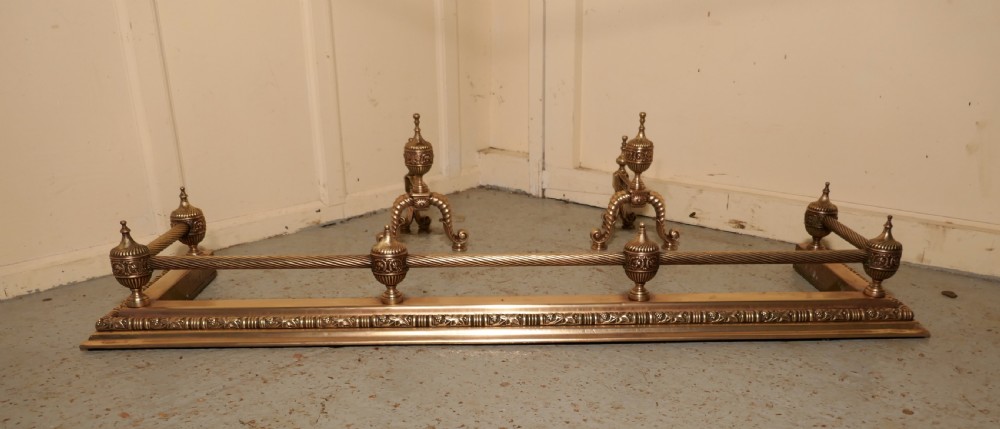 Large Heavy French Brass Fender and Andiron Set View VIII