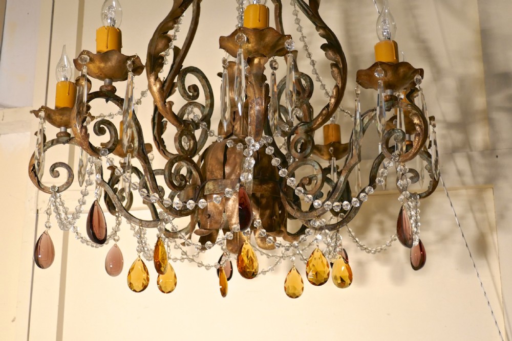 Very Large French Wrought Iron & Gilt 8 Branch Chandelier   View VIII