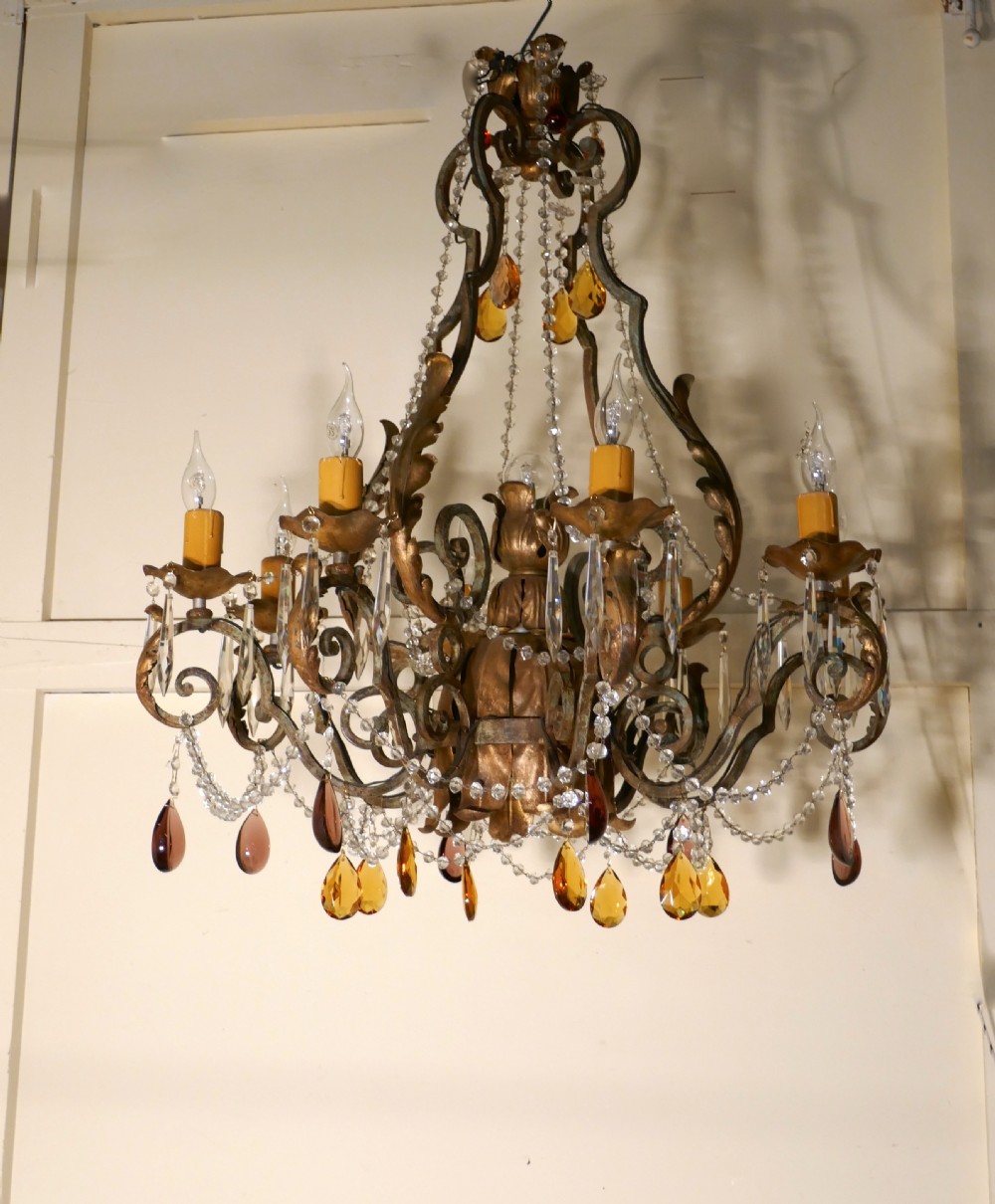 Very Large French Wrought Iron & Gilt 8 Branch Chandelier   View IX