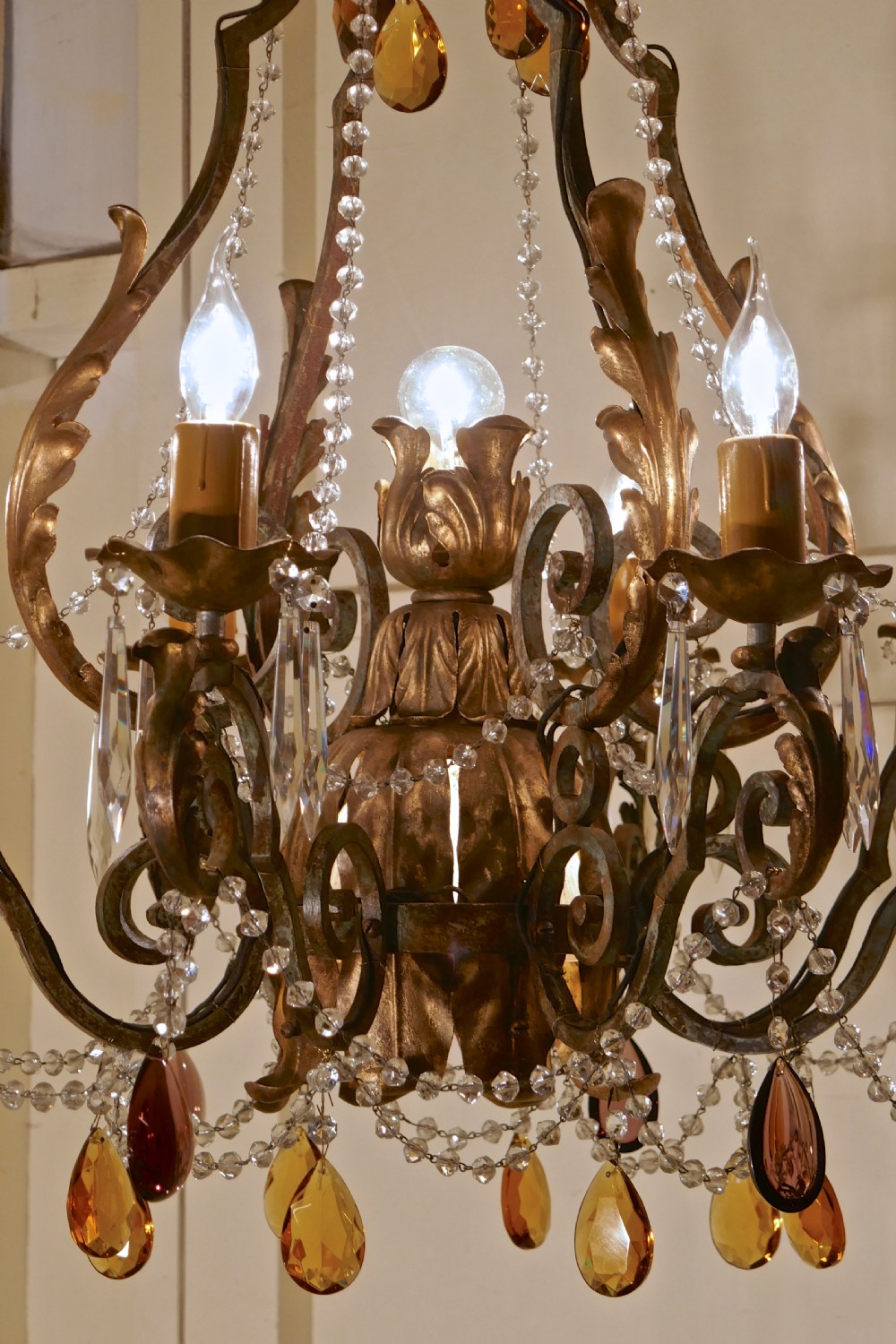 Very Large French Wrought Iron & Gilt 8 Branch Chandelier   View XII
