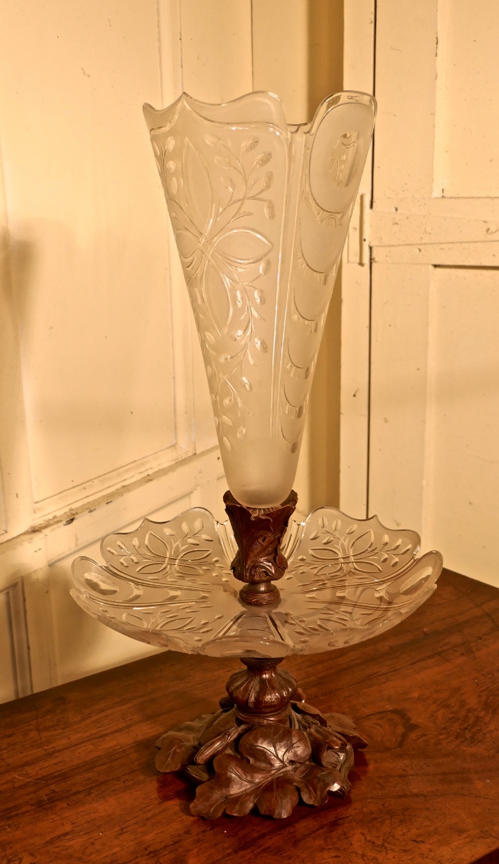 19th Century Baccarat Crystal Epergne, Black Forest Centre Piece