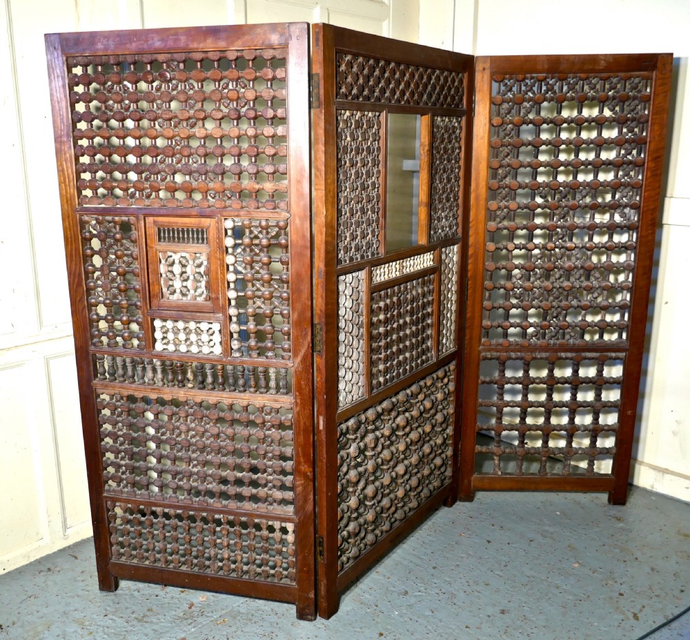 Large 19th Century North African Folk Art 3 Fold Screen