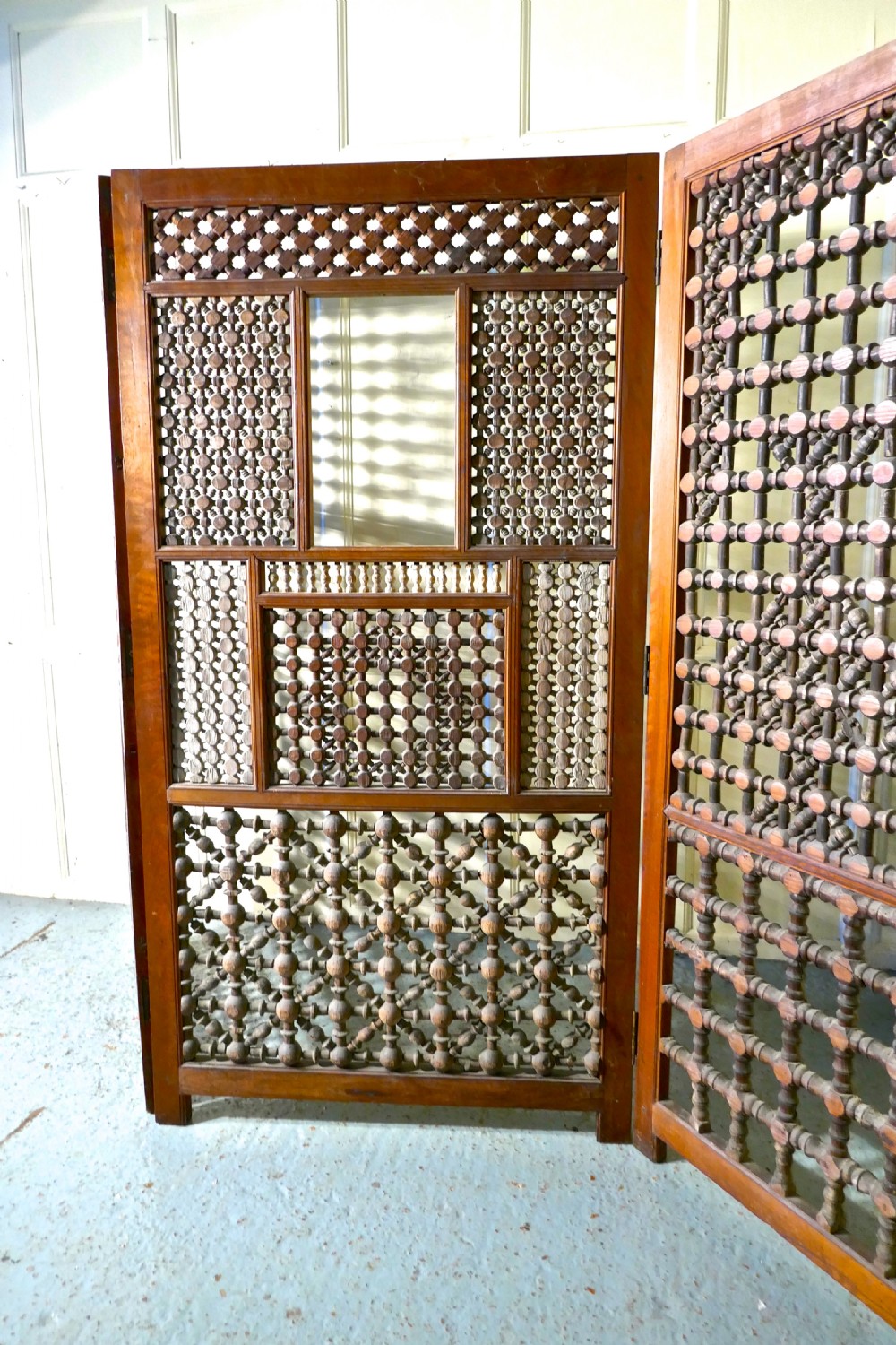 Large 19th Century North African Folk Art 3 Fold Screen View IV