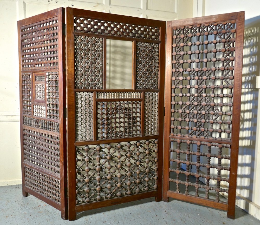 Large 19th Century North African Folk Art 3 Fold Screen View VI