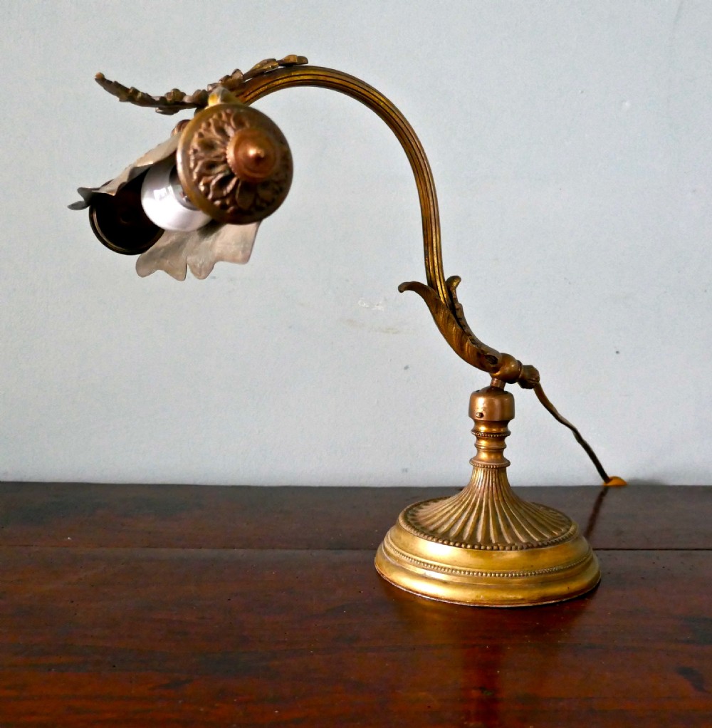French Art Nouveau Brass Adjustable Desk Lamp 