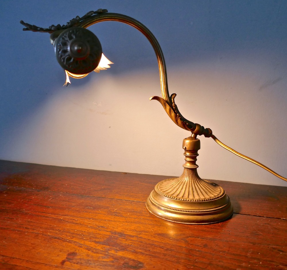 French Art Nouveau Brass Adjustable Desk Lamp  View V