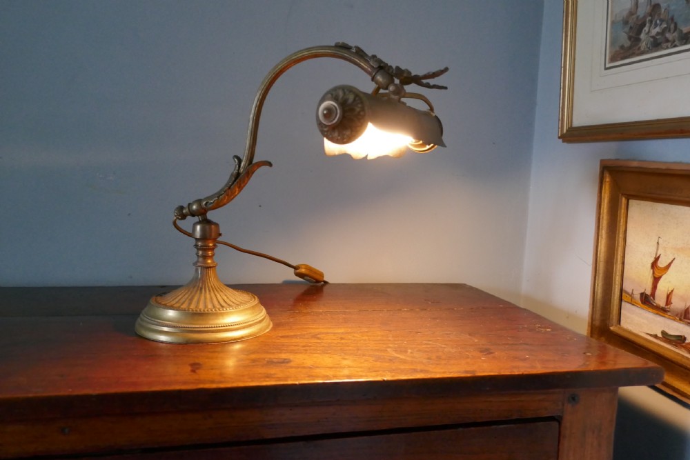 French Art Nouveau Brass Adjustable Desk Lamp  View XIII