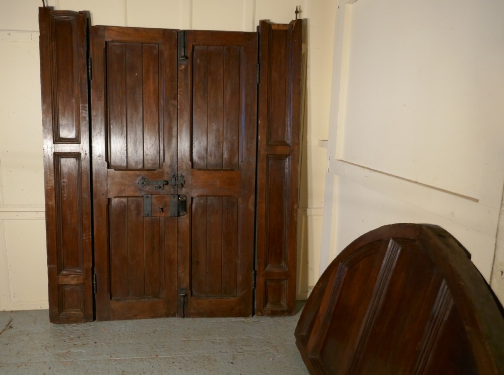 Pair of Arts and Crafts Oak Manor House Doors in Arched Frame   View II