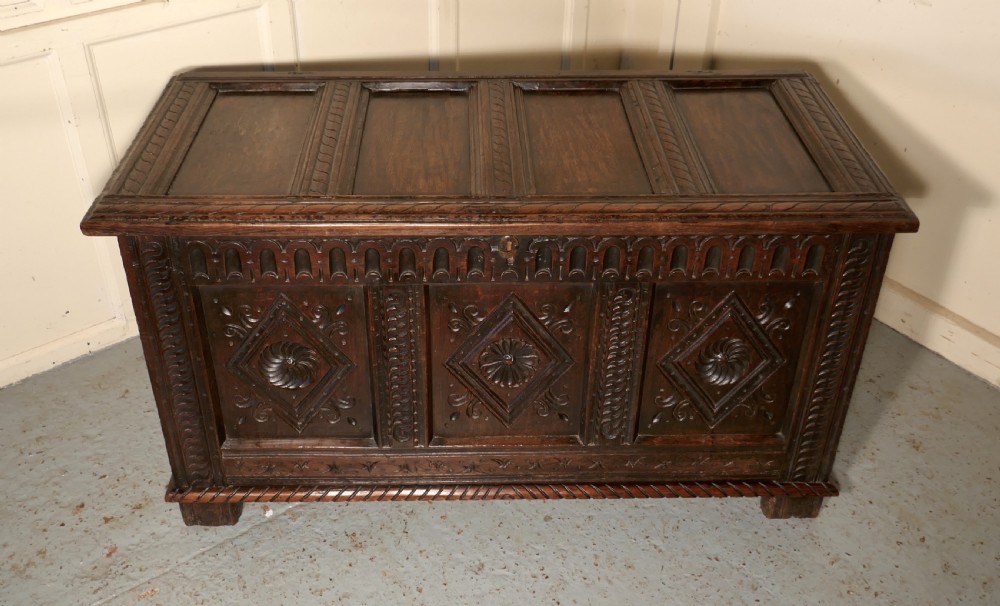 A Large 17th Century  Carved Oak Coffer  View V