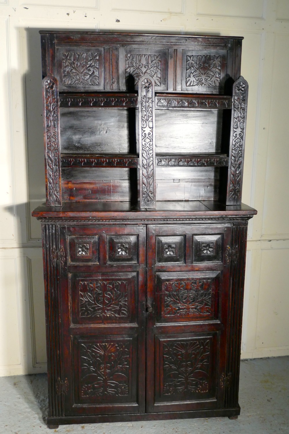 17th Century Antique Housekeepers Oak Bookshelf Cupboard