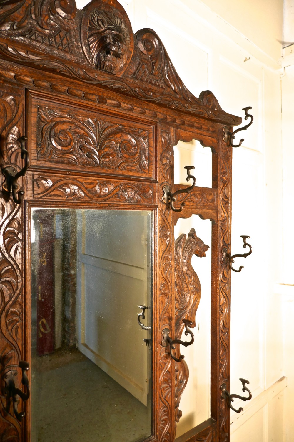 Victorian Green Man Gothic Carved Oak Hall Stand  View IV