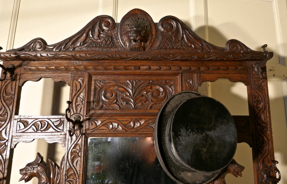 Victorian Green Man Gothic Carved Oak Hall Stand  View VII
