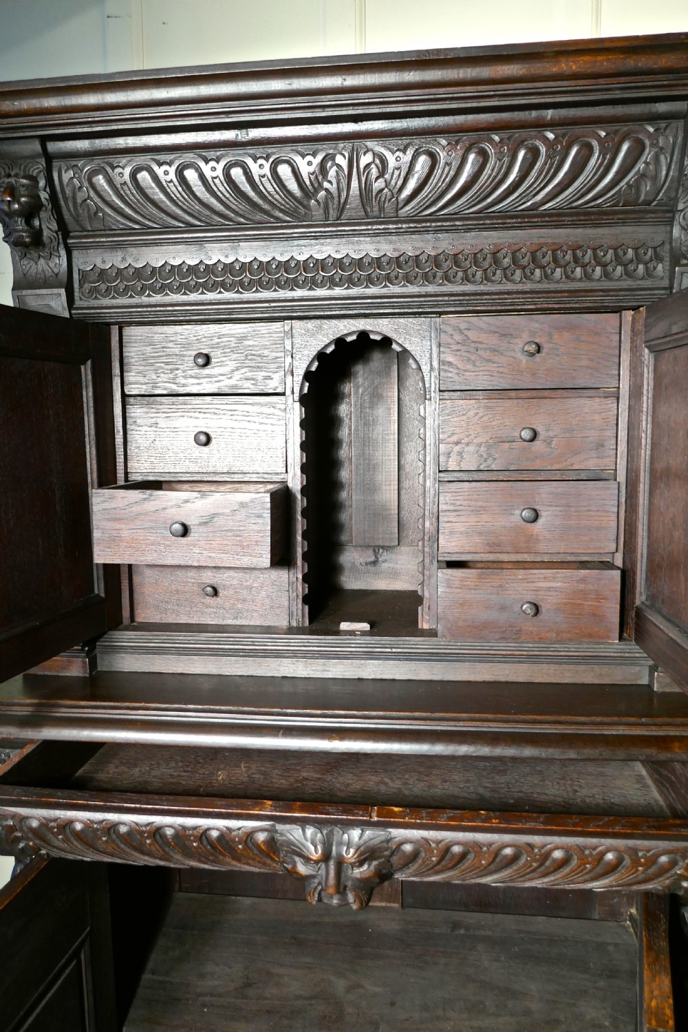 19th Century Carved Oak Housekeepers or Hall Cupboard View VIII