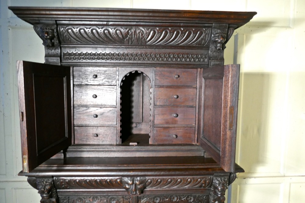 19th Century Carved Oak Housekeepers or Hall Cupboard View XIII
