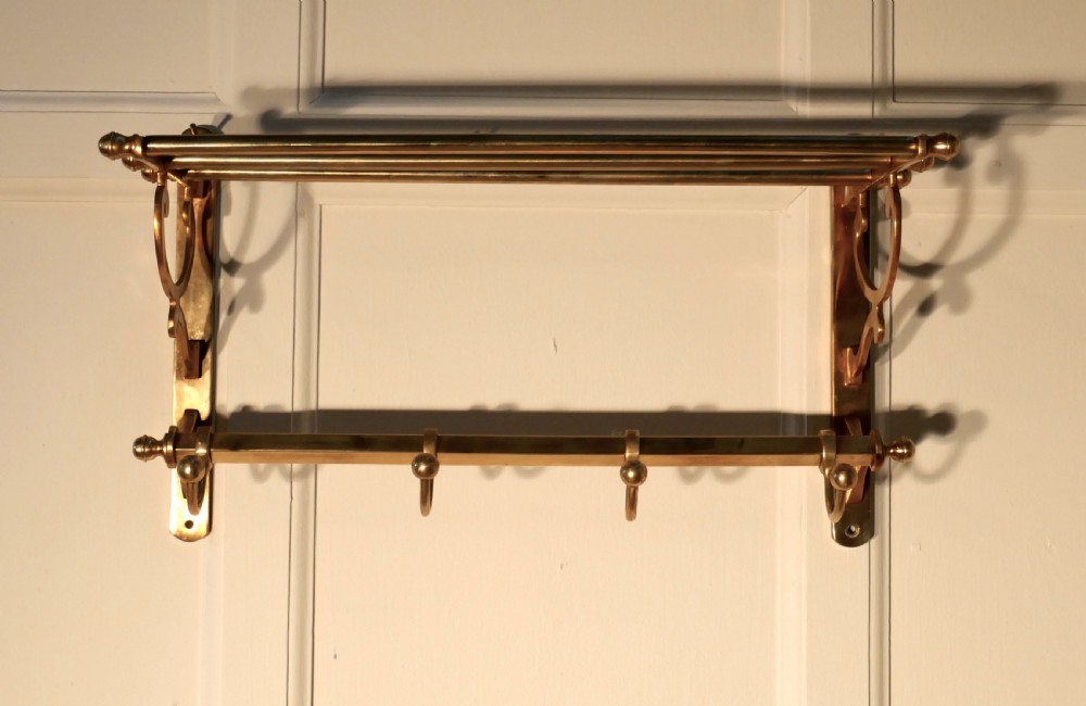 Small French Art Deco Brass Hat and Coat Rack, Pullman Railway Train Style View IV