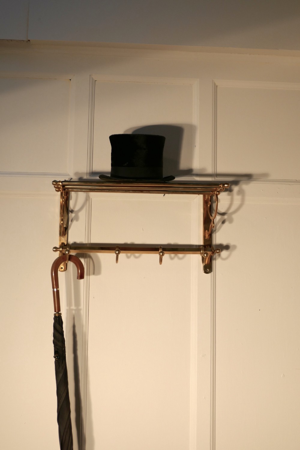 Small French Art Deco Brass Hat and Coat Rack, Pullman Railway Train Style View V