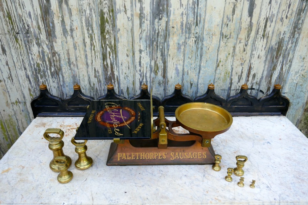 Palethorpes’ Sausage Scales, Victorian Butchers Balance Scales, with Brass Bell Weights View III