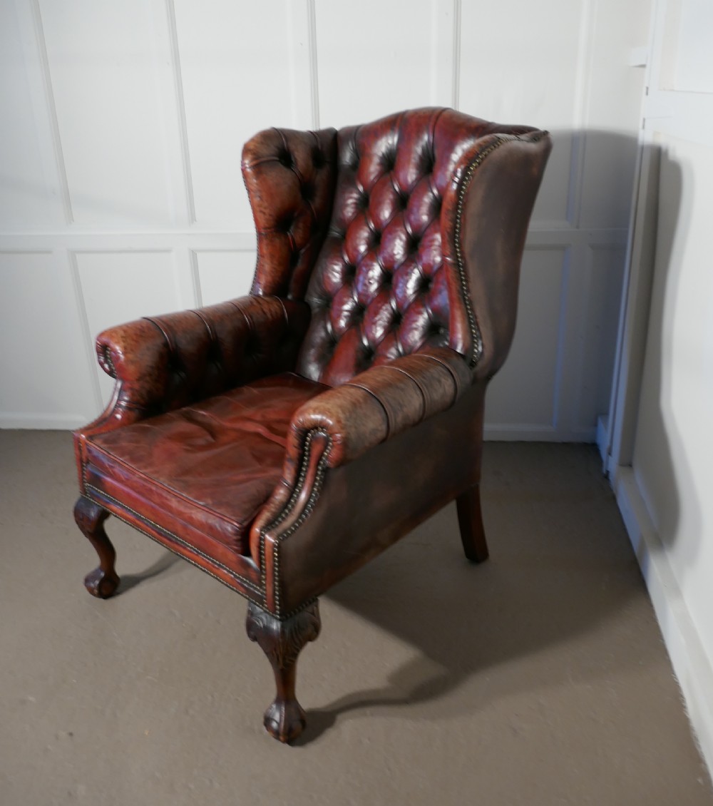Gentleman’s Wing Back Leather Library Chair  