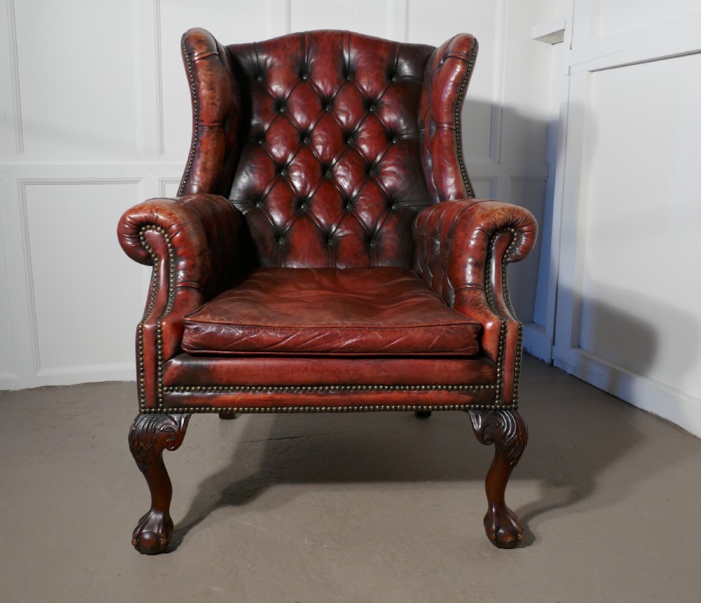 Gentleman’s Wing Back Leather Library Chair   View VII