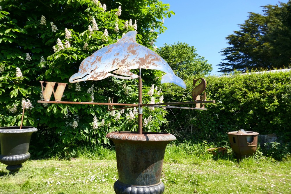 Large Folk Art Cut Metal Old Blue Dolphin Weather Vane158 View II