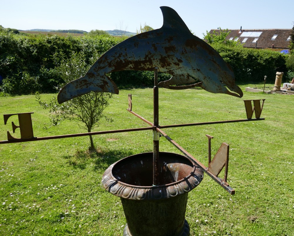 Large Folk Art Cut Metal Old Blue Dolphin Weather Vane158 View VI