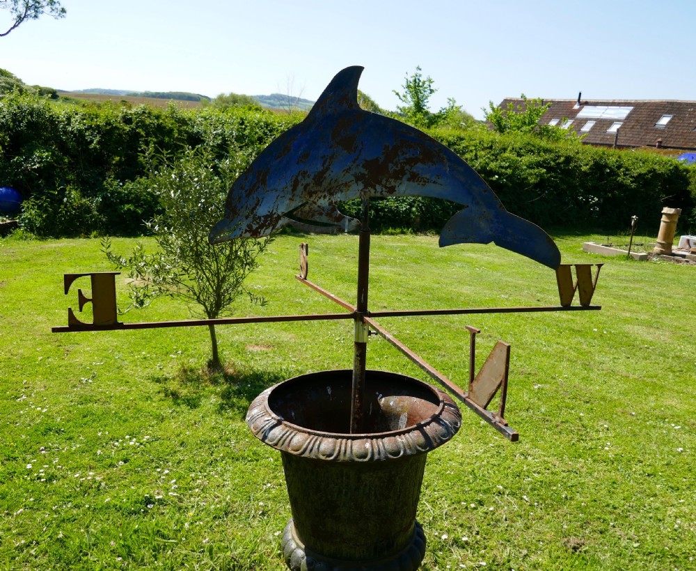 Large Folk Art Cut Metal Old Blue Dolphin Weather Vane158 View VII