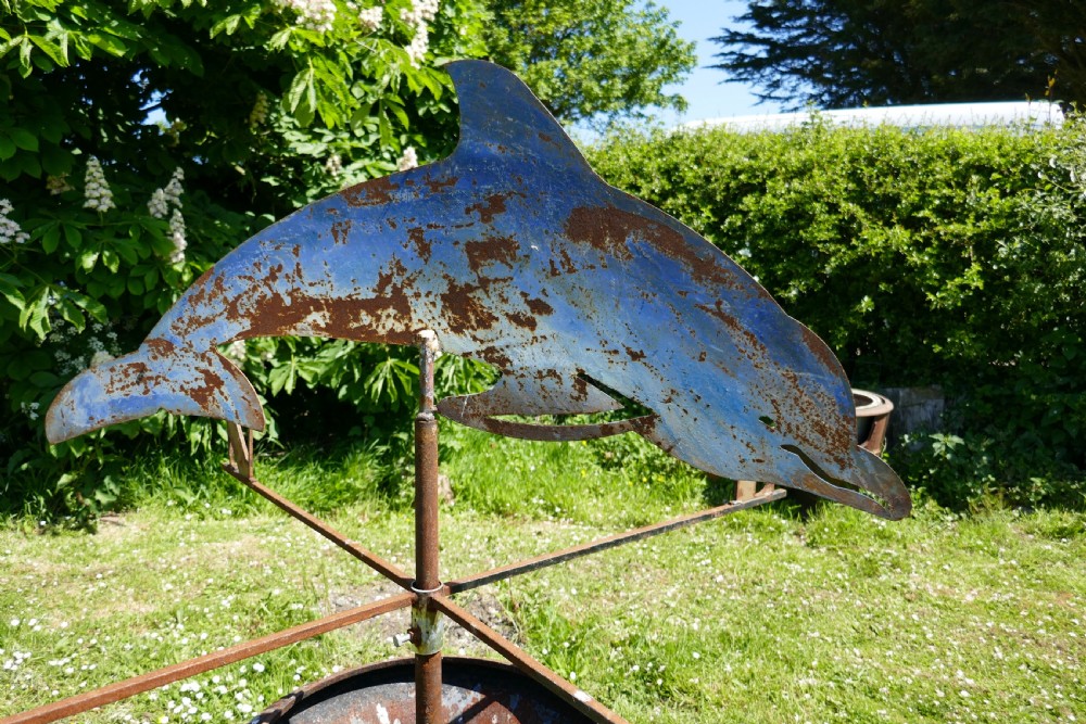 Large Folk Art Cut Metal Old Blue Dolphin Weather Vane158 View VIII