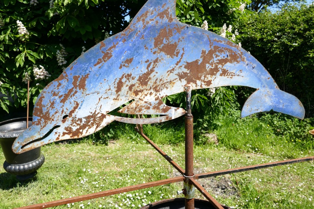 Large Folk Art Cut Metal Old Blue Dolphin Weather Vane158 View IX