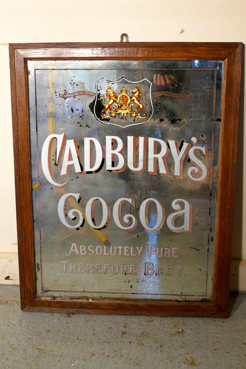 A Large Cadbury’s Cocoa Advertising Mirror, Royal appointment to Queen Victoria