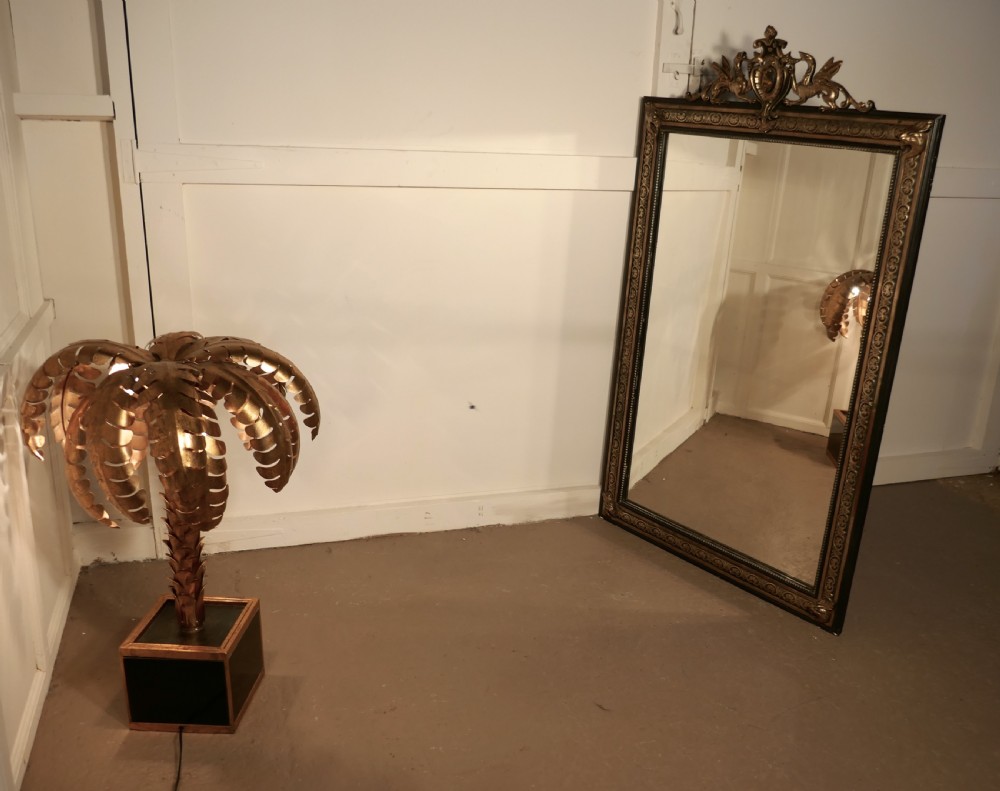 Large French Ebonised, Brass and Gilt Wall Mirror, Dragons and Crest  View VII