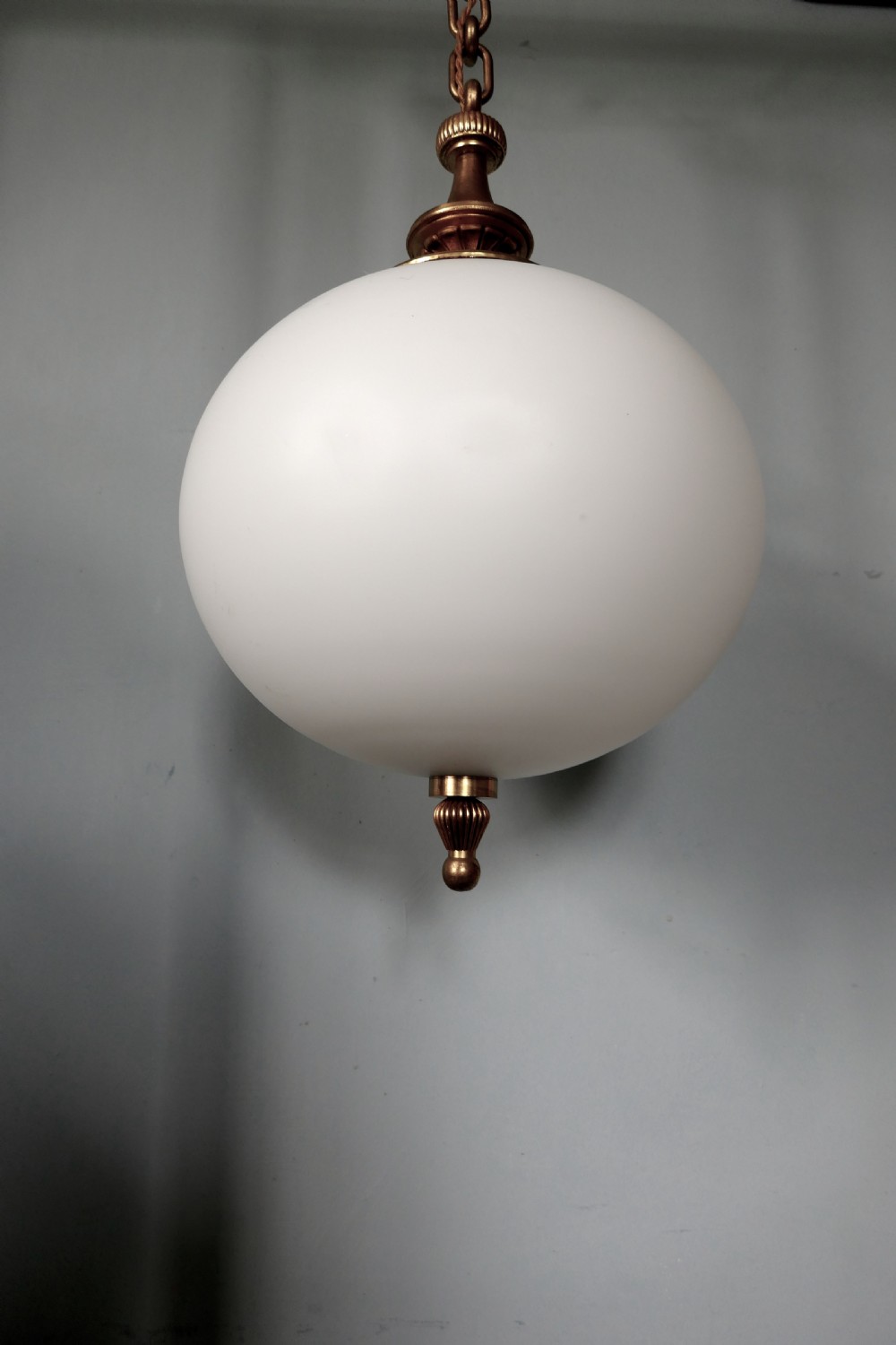 Large French Art Deco Globe Opaline Glass Hanging Pendant Light View III