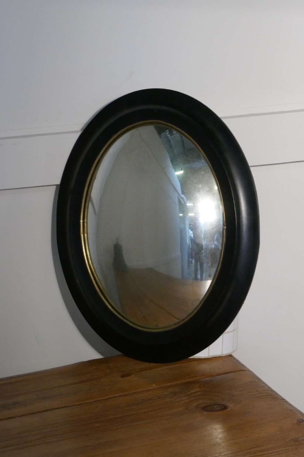 Regency Style Ebonised Convex Oval Wall Mirror  View III