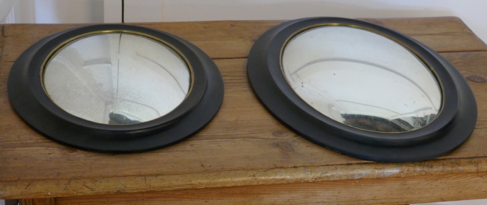Regency Style Ebonised Convex Oval Wall Mirror  View IV