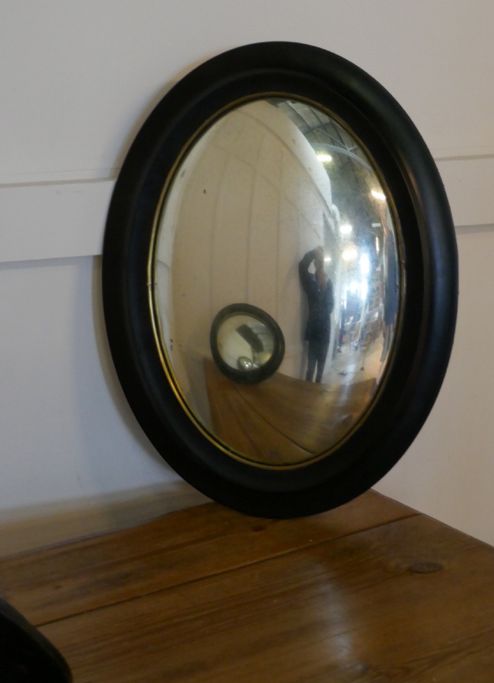 Regency Style Ebonised Convex Oval Wall Mirror 