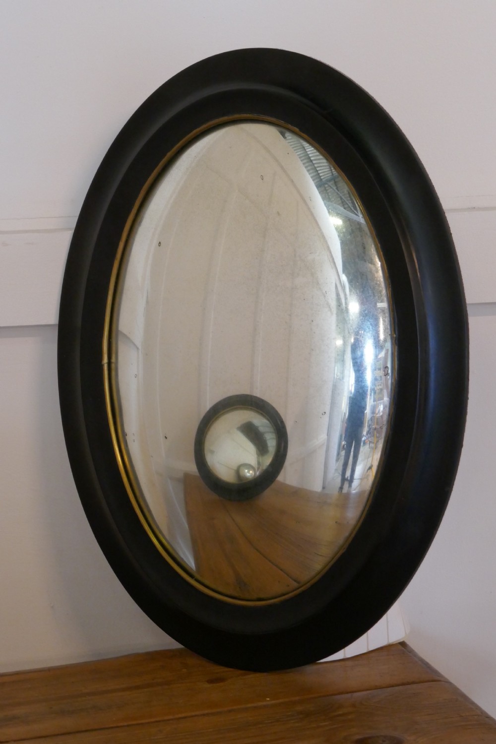 Regency Style Ebonised Convex Oval Wall Mirror  View II
