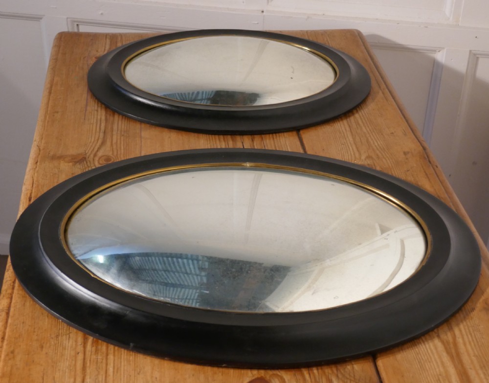 Regency Style Ebonised Convex Oval Wall Mirror  View V