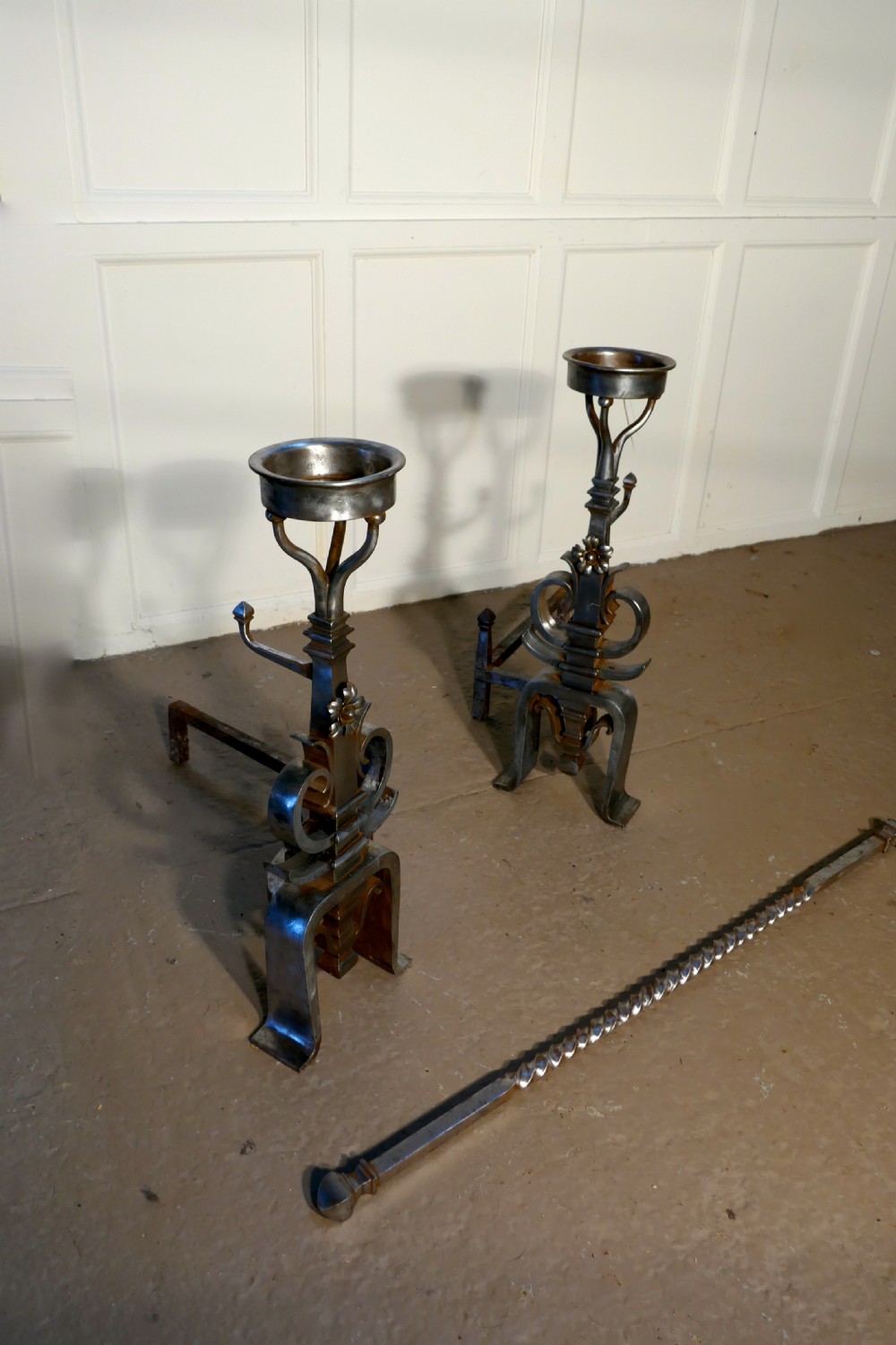 Large Pair of 19th Century French Iron Andirons or Fire Dogs View VII